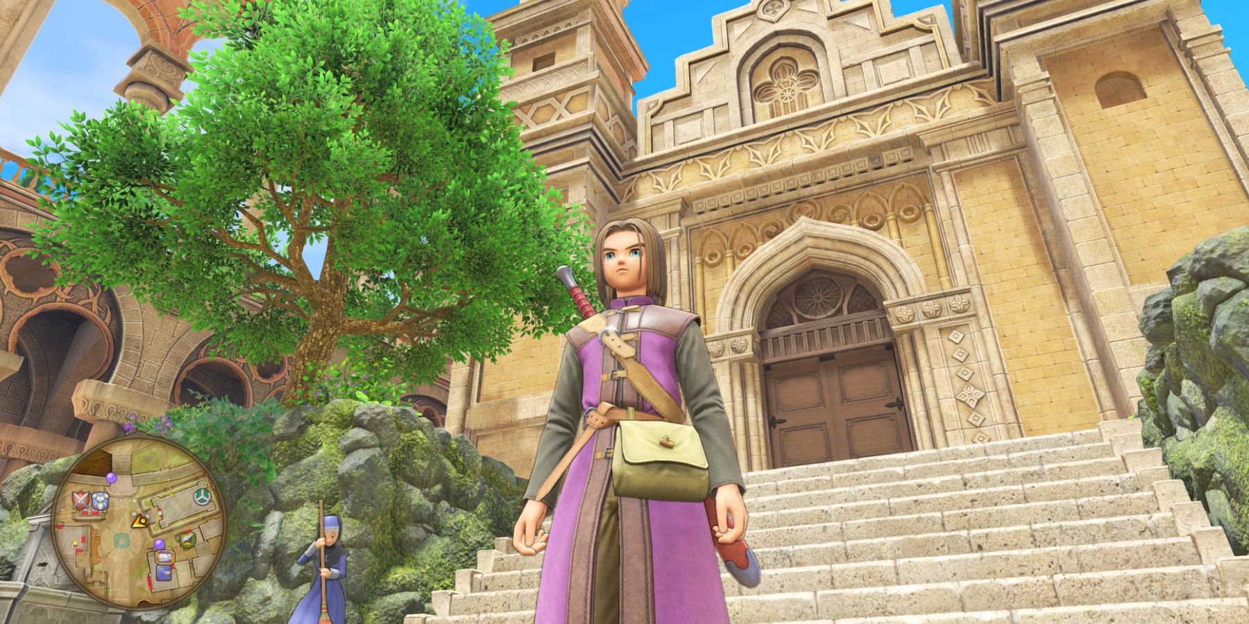 Dragon Quest 11 oustide the Heliodor church