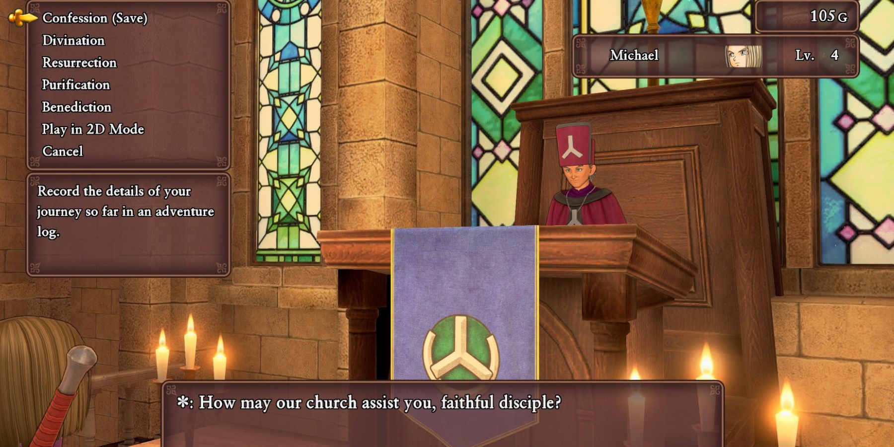 Dragon Quest 11 saving in a church