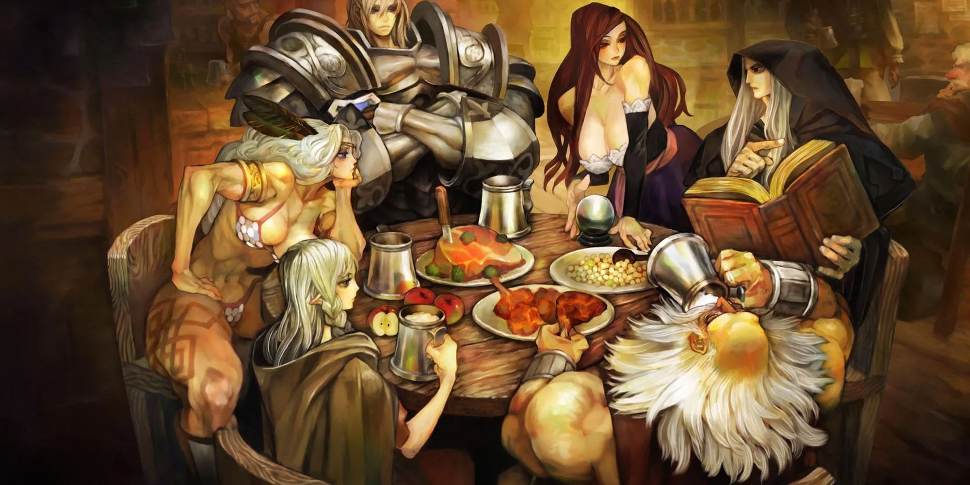 Dragons Crown - Cast Of Playable Characters Sitting Around Tavern Table