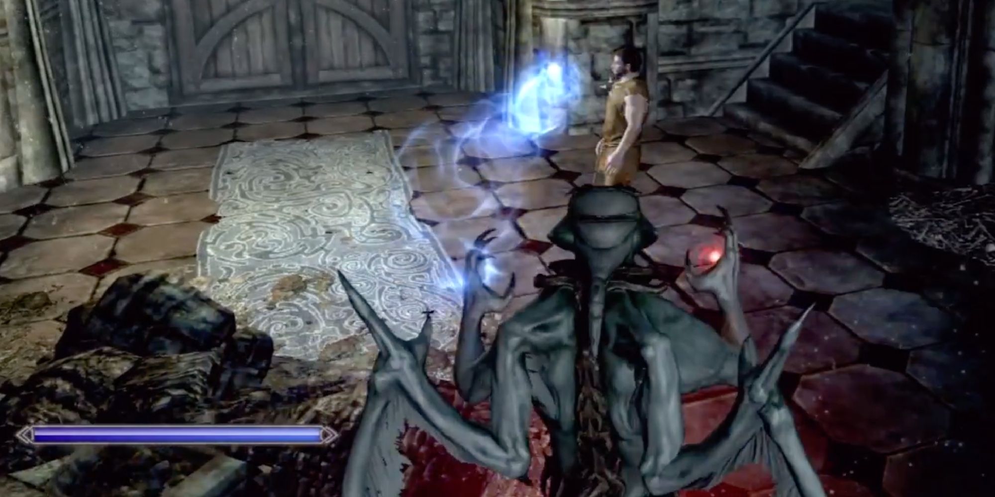 Player attacks a human in his Vampire form in Skyrim: Dawnguard