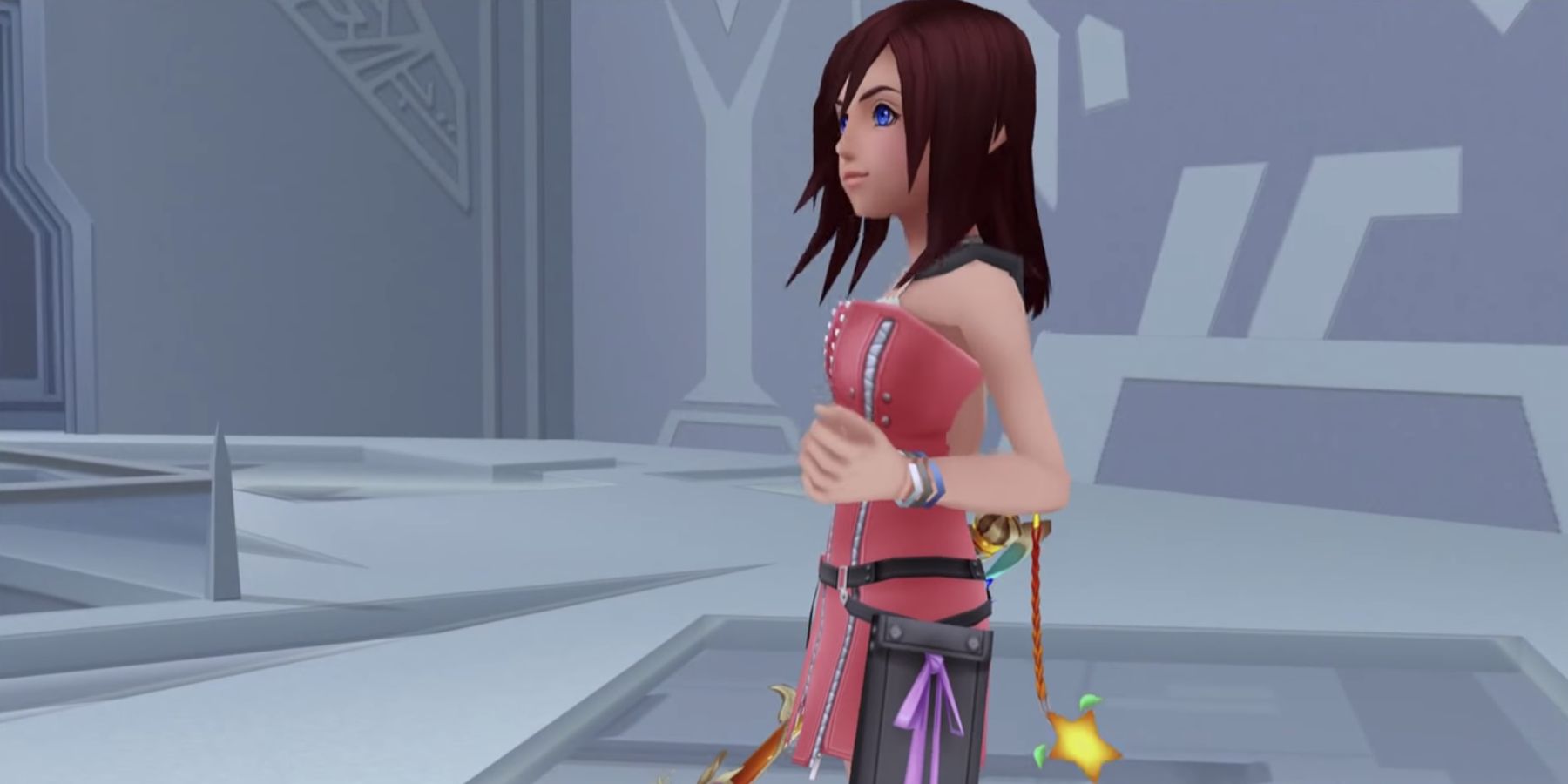 Kairi wields her Keyblade in Kingdom Hearts 2