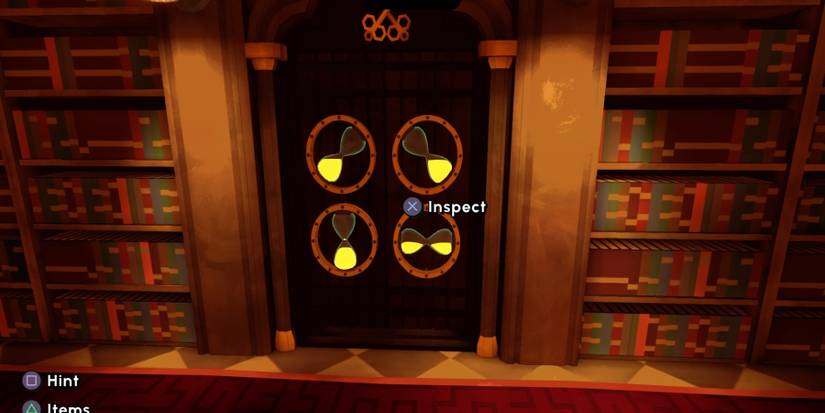 The sand in the hourglasses need to be tilted according to the stained glass clue inEscape Academy Where There's Smoke