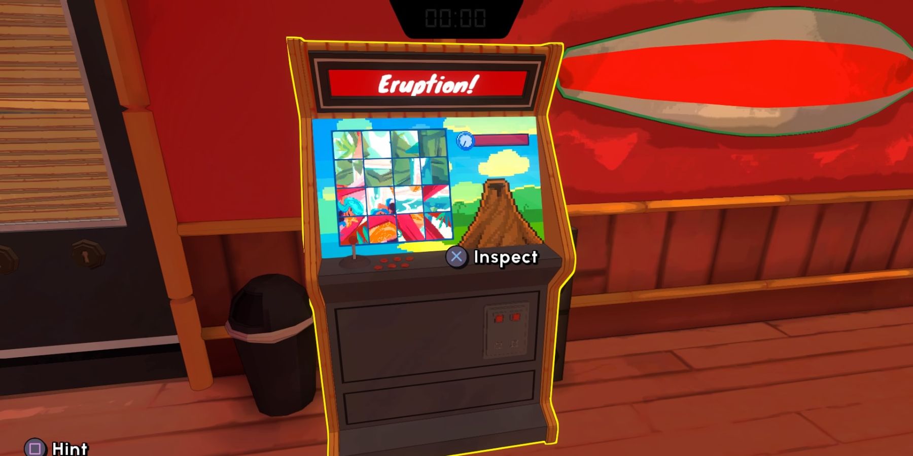 Playing the arcade machine in Escape Academy A Juicy Discovery