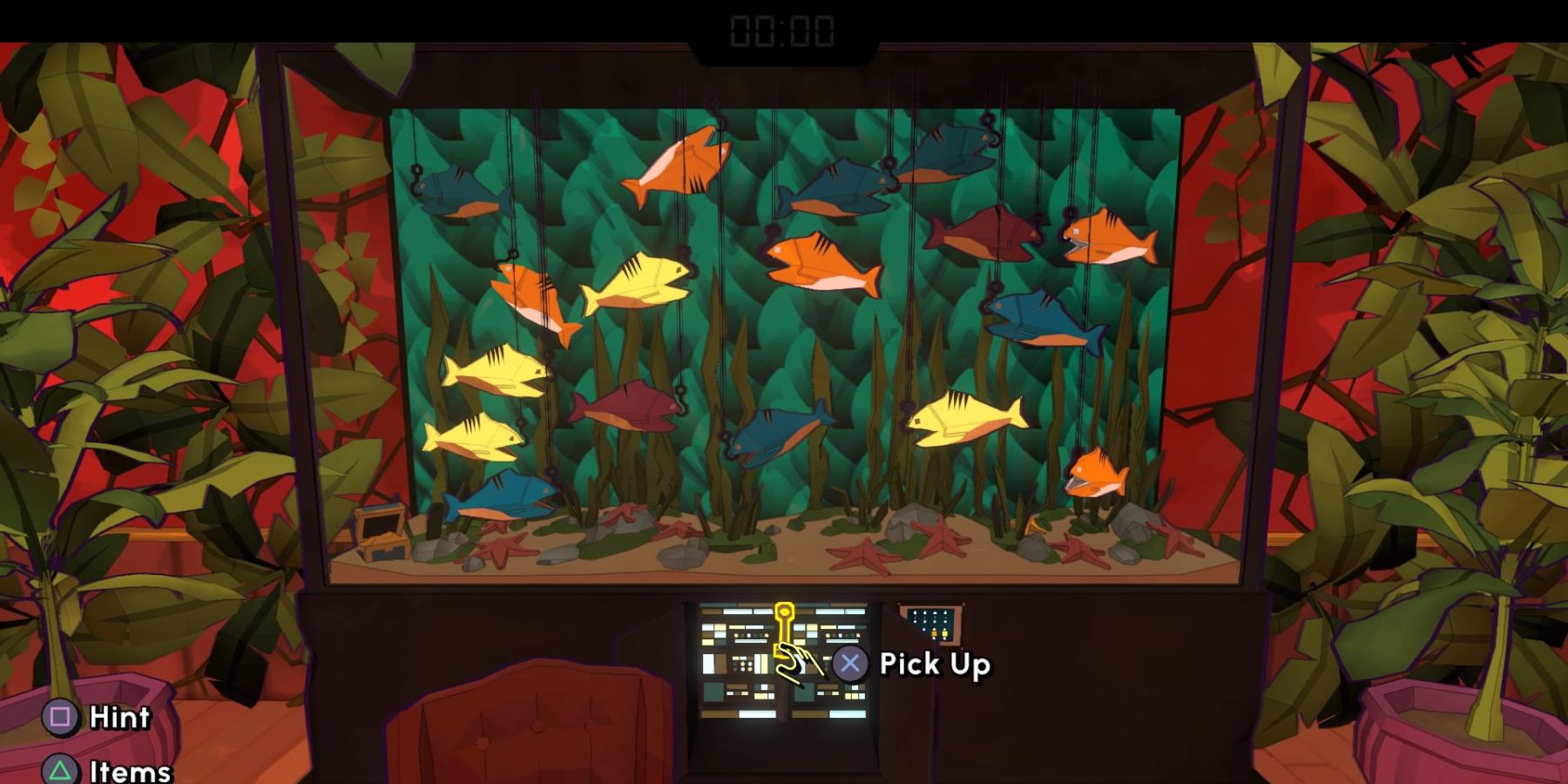 Fishtank with different colored fish in Escape Academy A Juicy Discovery