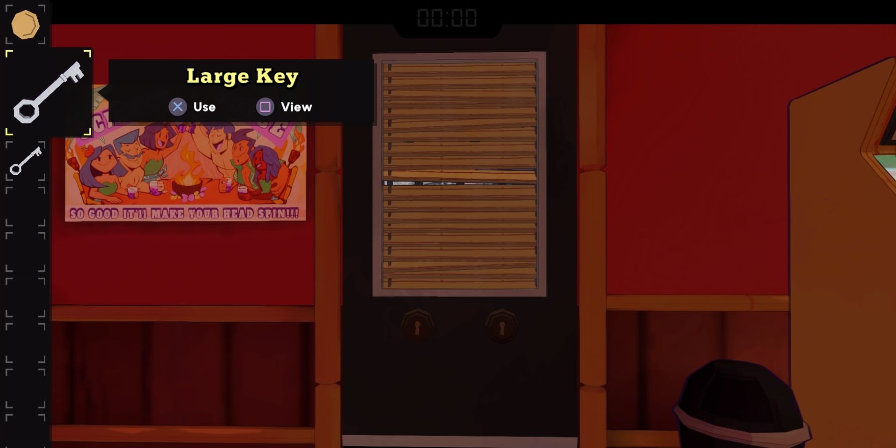 Using the two large keys on the office door in Escape Academy A Juicy Discovery