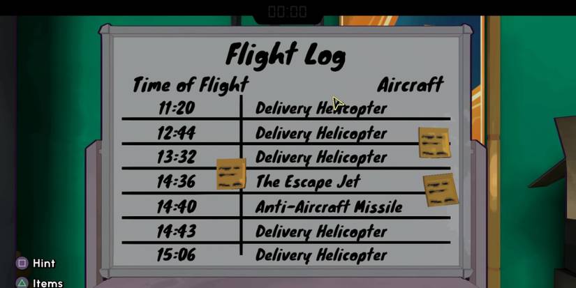 The flight log clue found in Escape Academy A Juicy Discovery's secret room