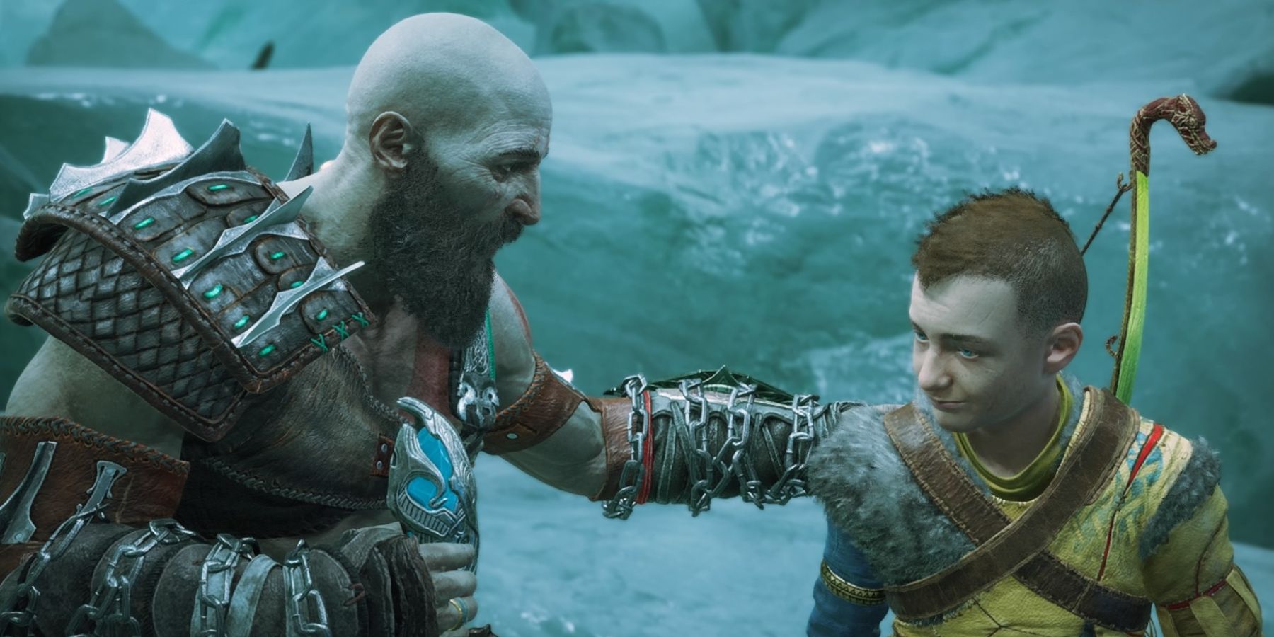 Kratos comforts Atreus in God of War Ragnarok