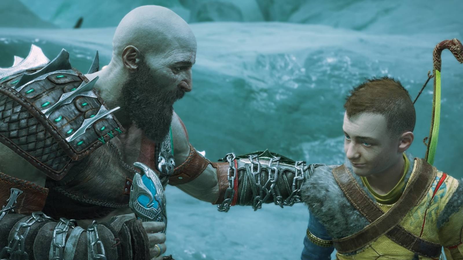 Kratos comforts Atreus in God of War Ragnarok