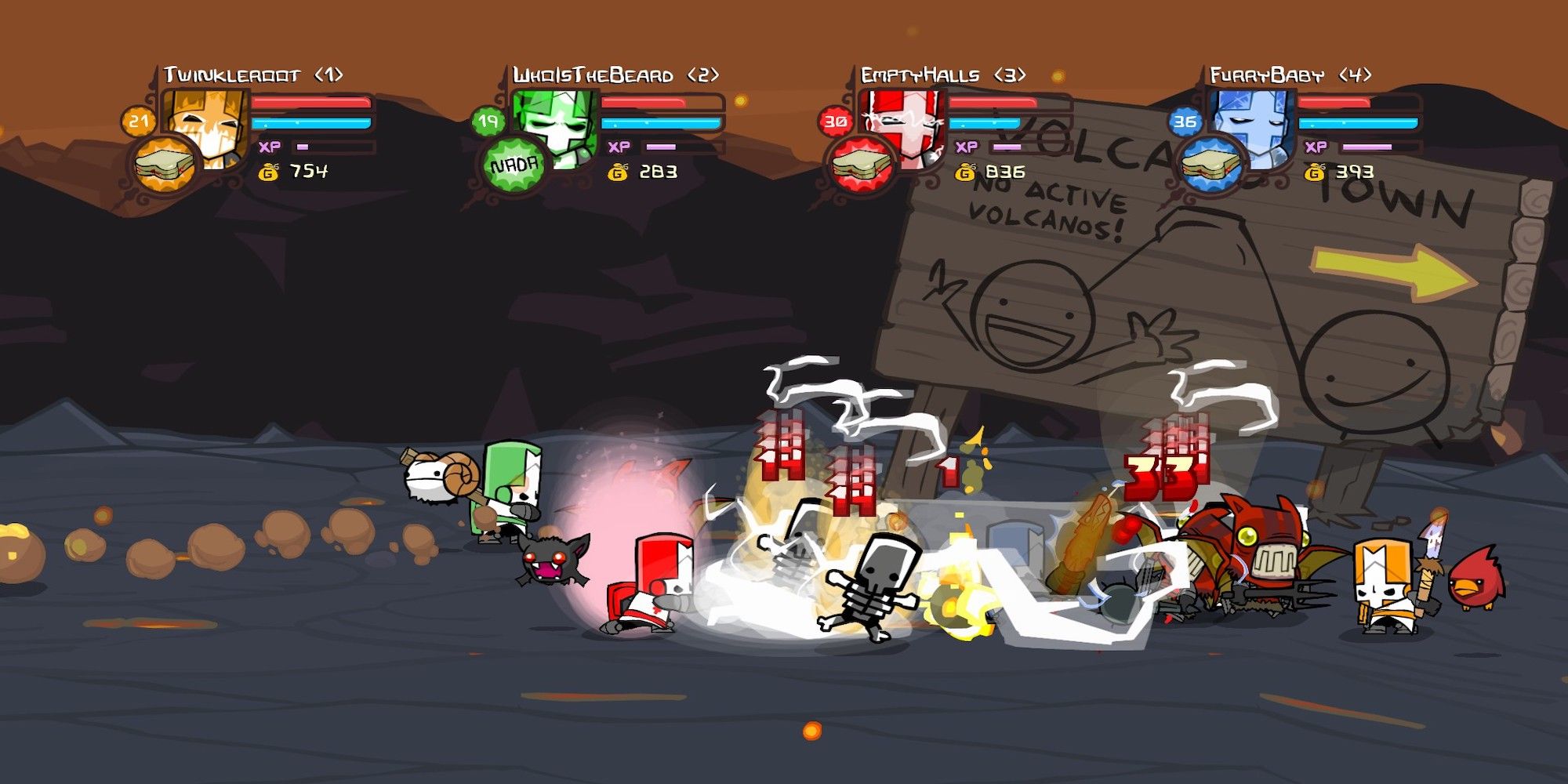 Fighting enemies in Castle Crashers