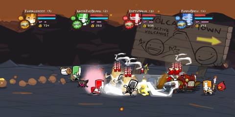 Fighting enemies in Castle Crashers