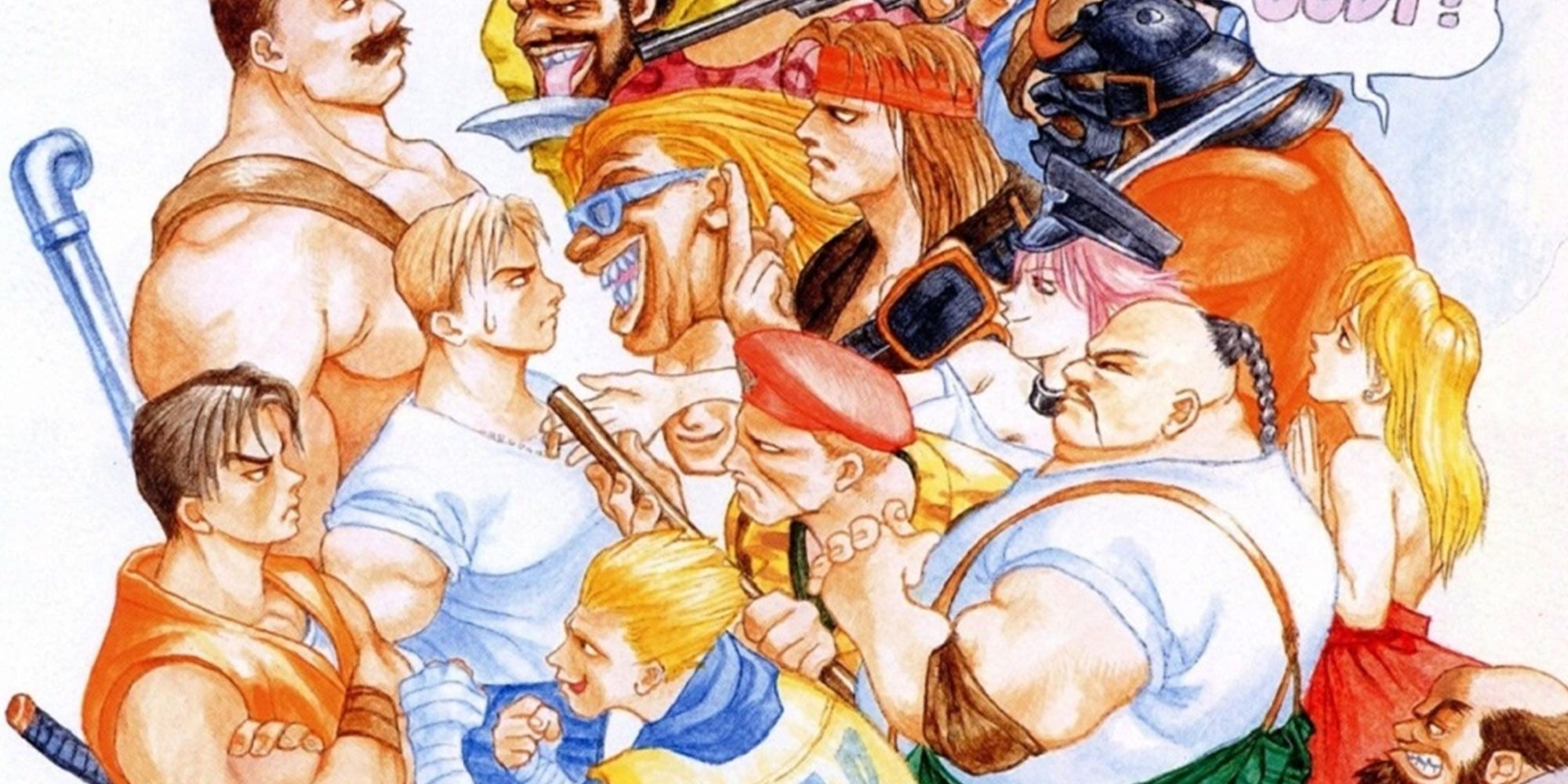 Final Fight - Promotional Art Showing Most Of The Big Characters In The Game
