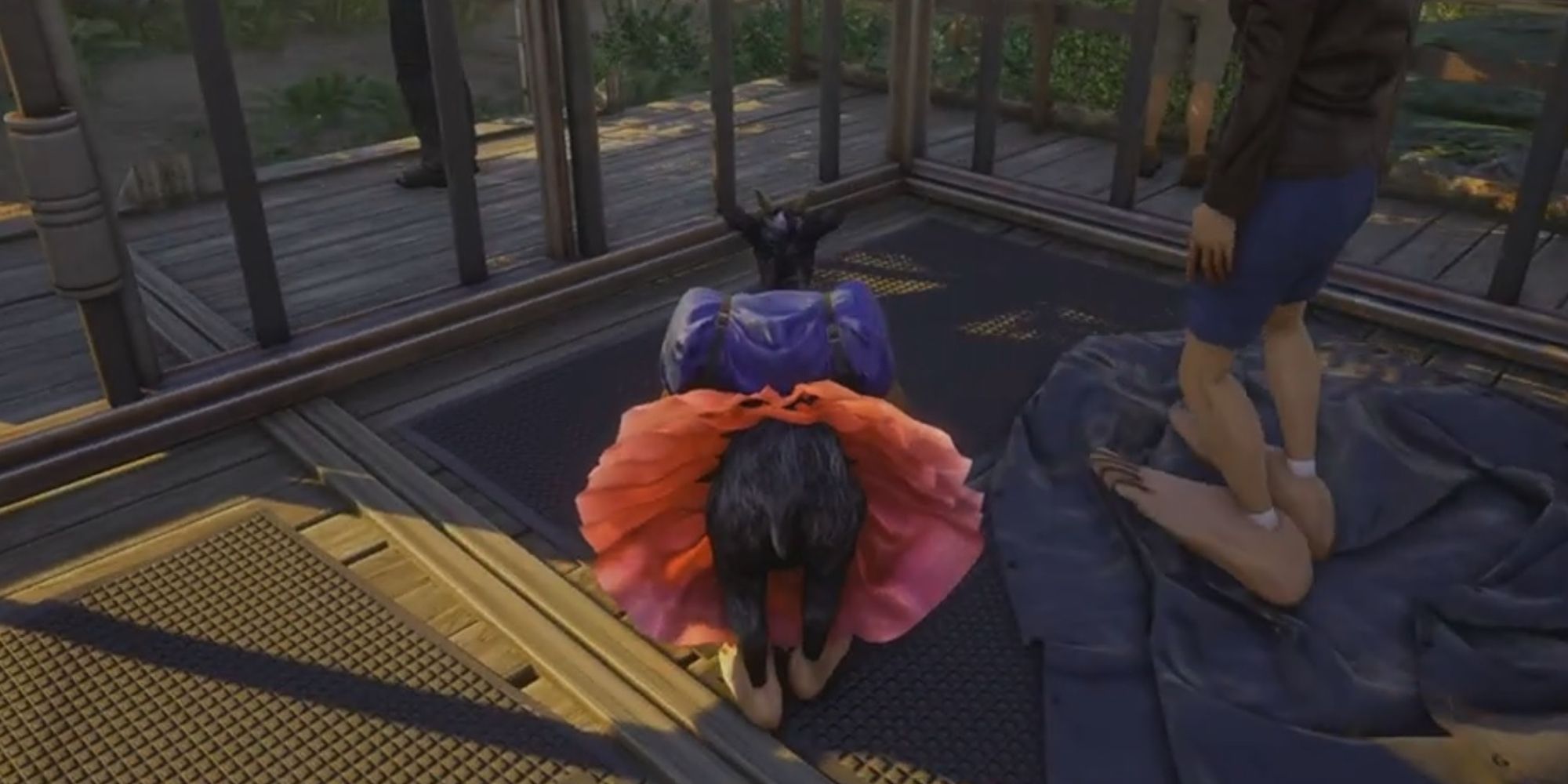 Goat captures Becky with the big feet in Goat Simulator 3