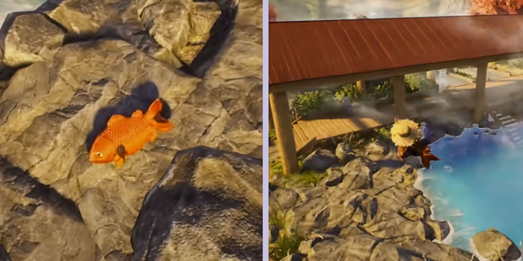 Goat saves Steve and is transformed into a gold fish in Goat Simulator 3