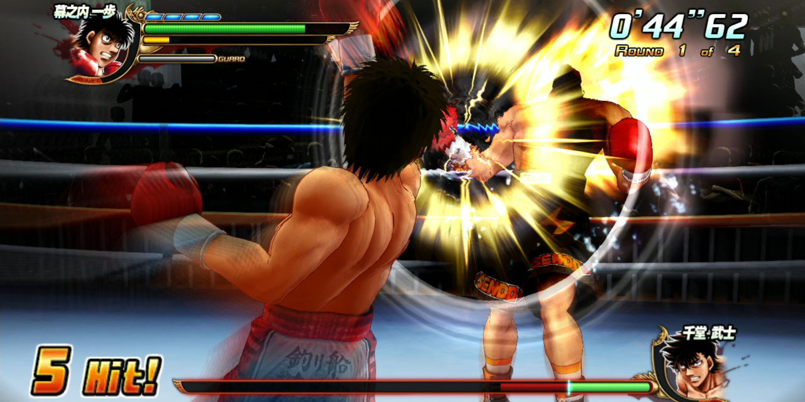 Ippo fighting against an opponent in a boxing ring