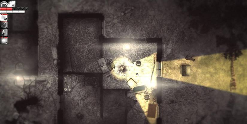 A player standing near a light in their hideout in Darkwood