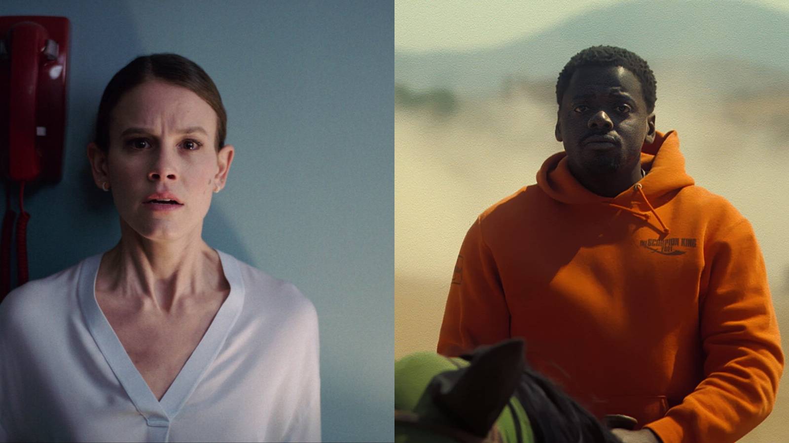 Split image of Sosie Bacon in Smile and Daniel Kaluuya in Nope