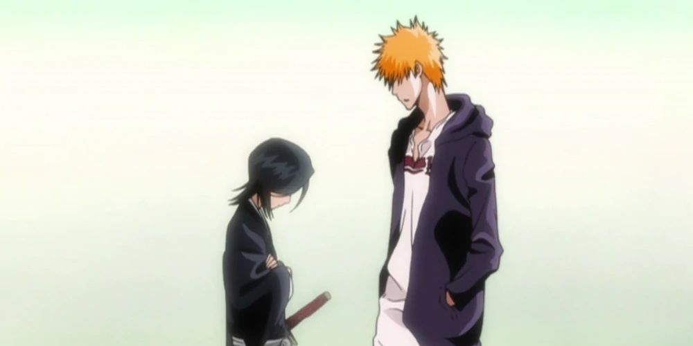 Ichigo and Rukia meeting for the final time in the Bleach anime