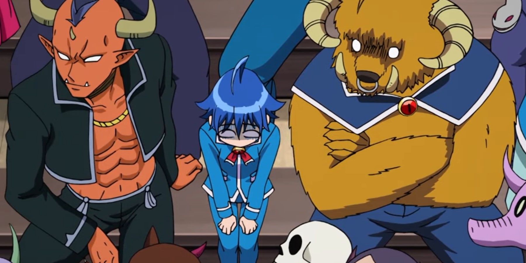 Iruma-kun Iruma at demon school surrounded by demons
