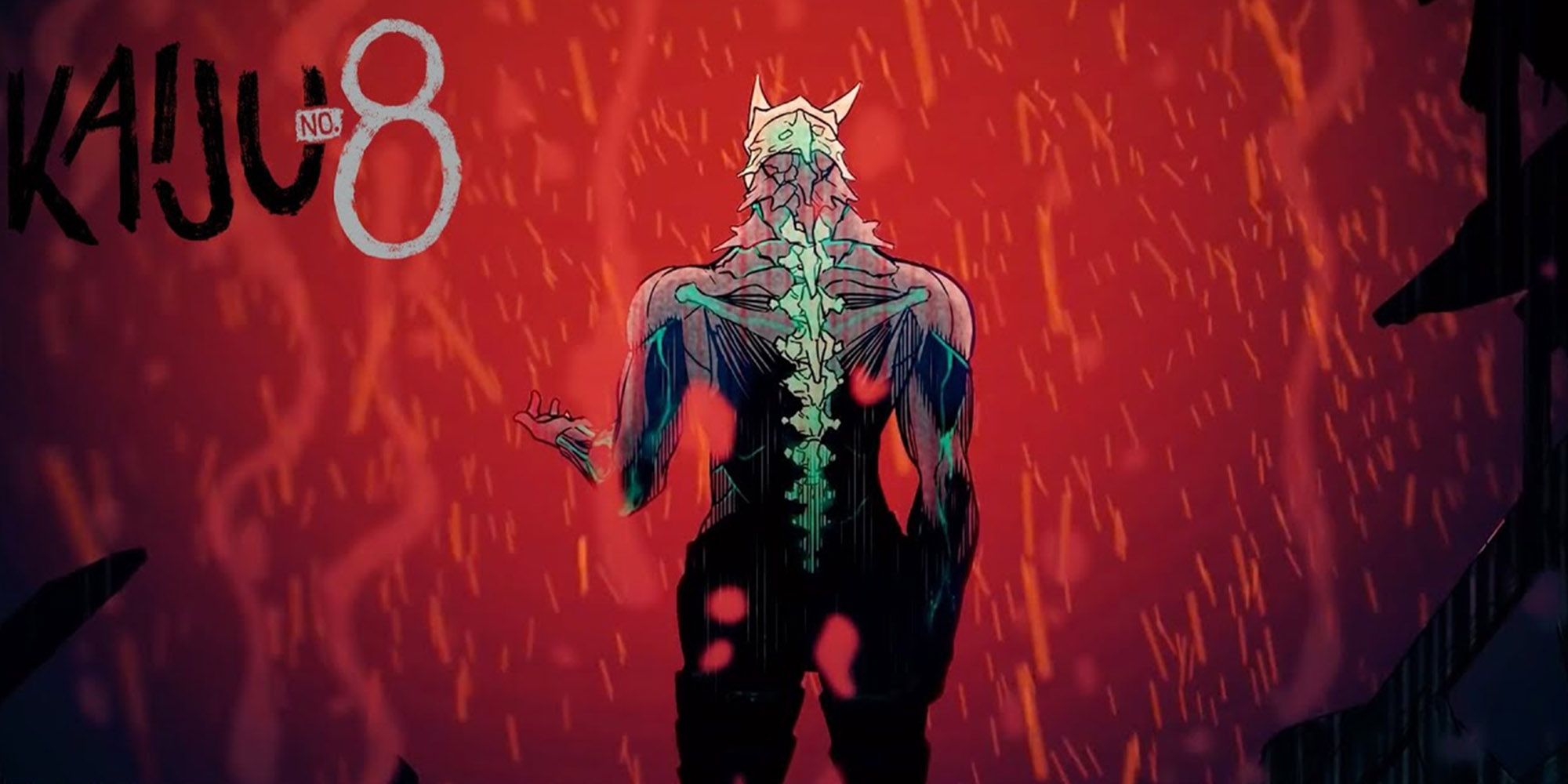 Kaiju No 8 - Main Character In Kaiju Form Standing In Downpour Of Blood