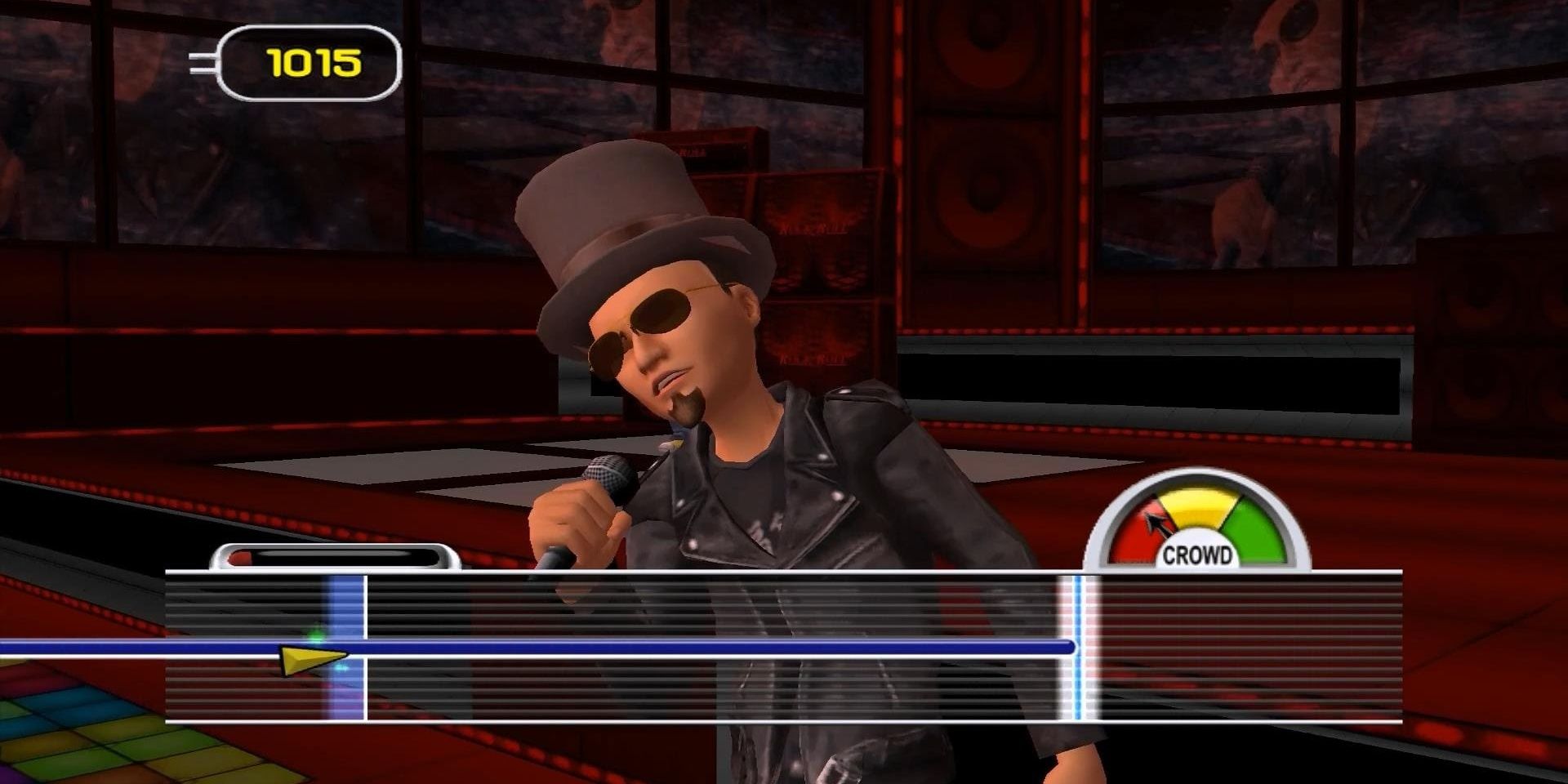 A man in a top hat singing in Karaoke Revolution Party