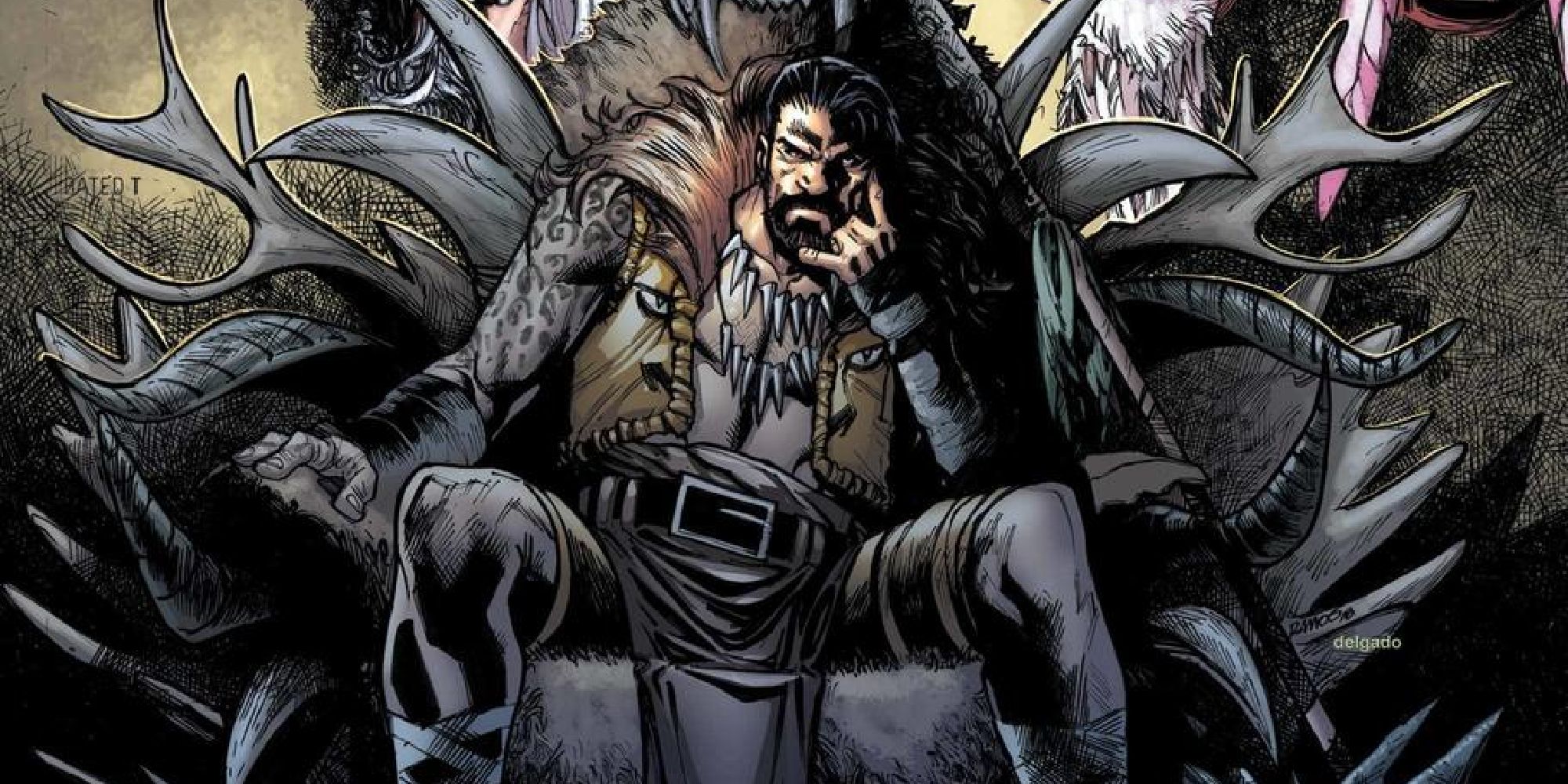 Kraven the Hunter sitting on his throne in the comics