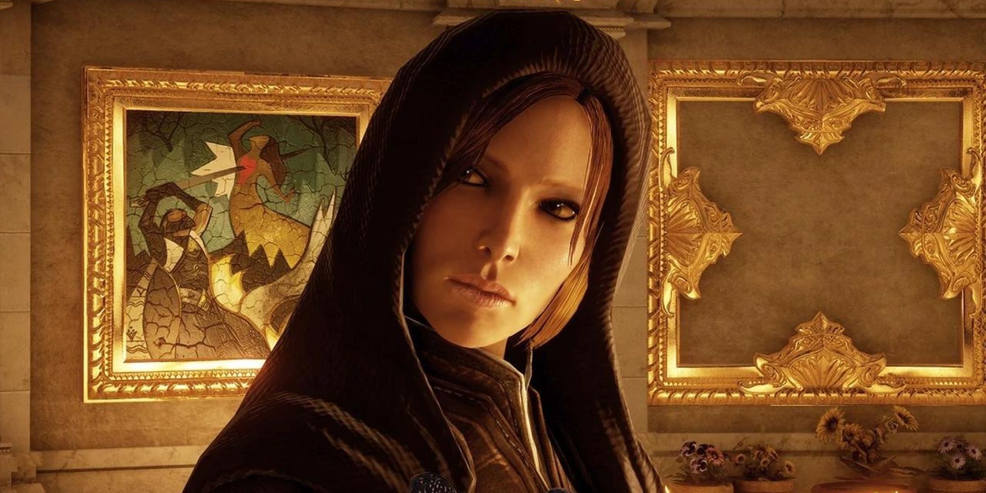A close up of Leliana in Dragon Age: Inquisition 