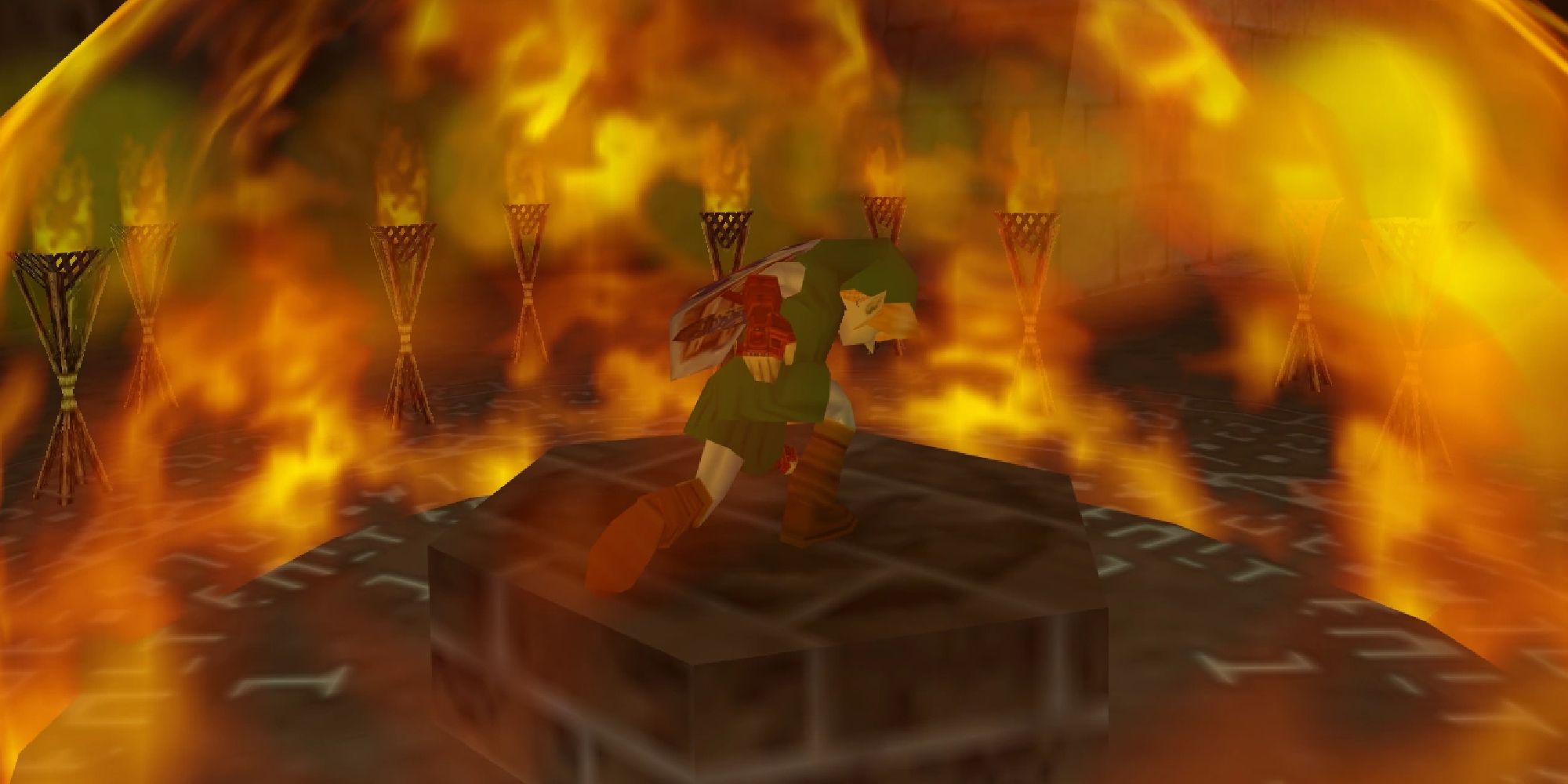 Link protecting himself with Din's Fire in Ocarina of Time