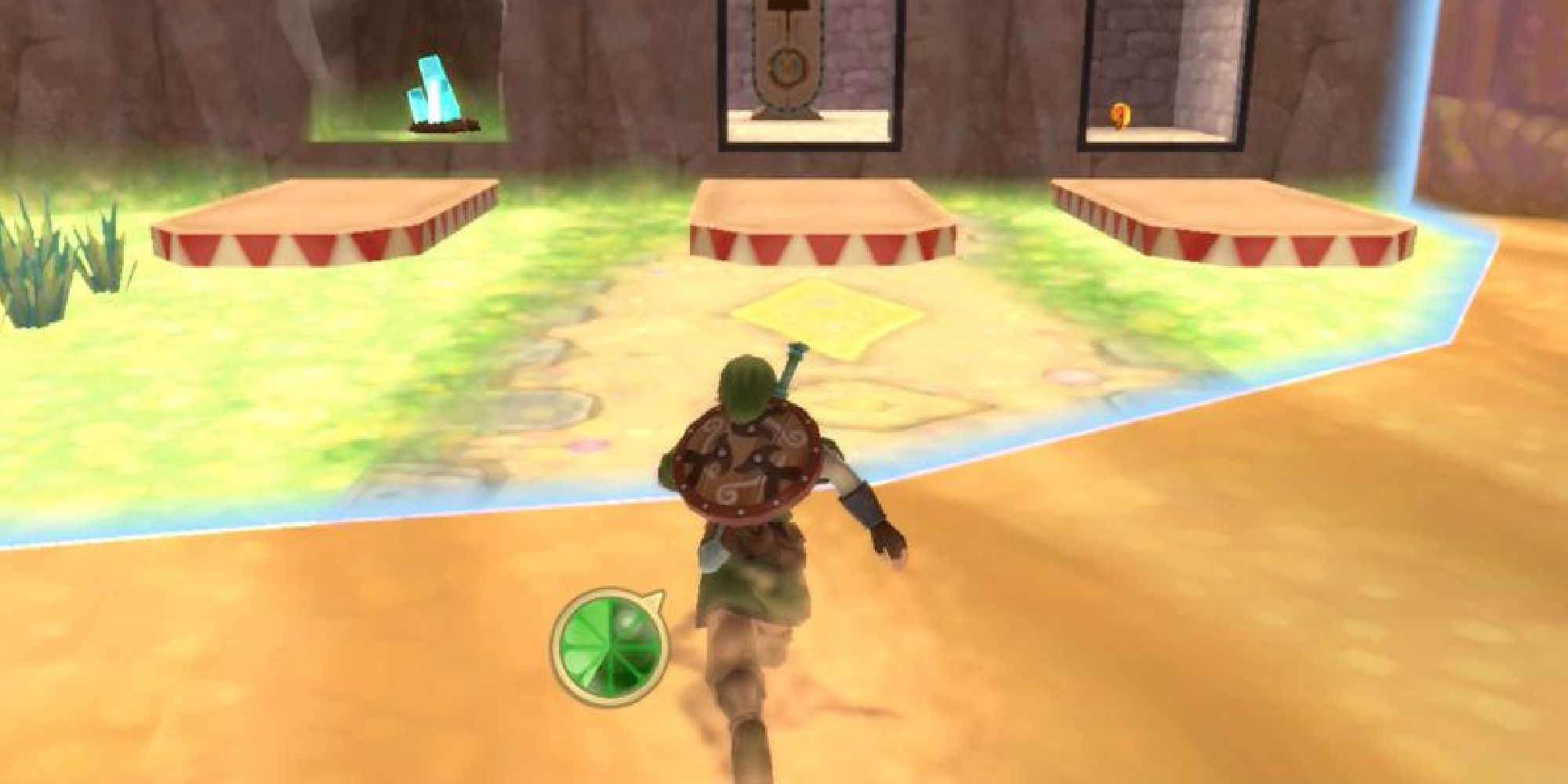 Link running through an area changed by time in Skyward Sword