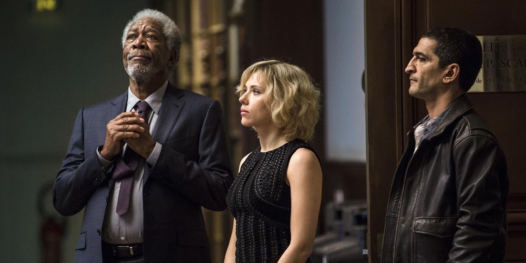 Morgan Freeman Scarlett Johansson and Amr Waked in Lucy