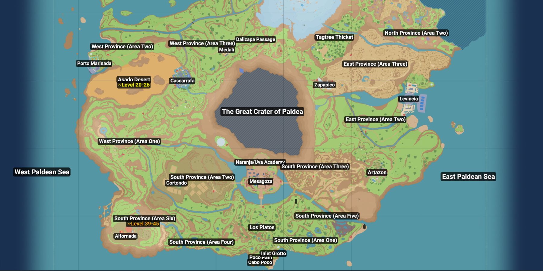 Map of Paldea of Pokemon Scarlet and Violet