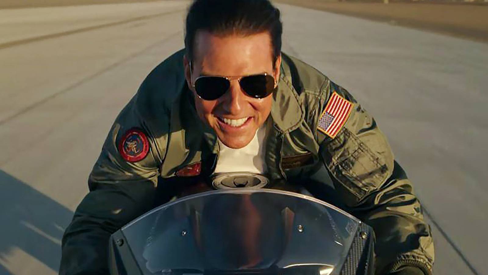 Maverick riding a motorcycle in Top Gun Maverick