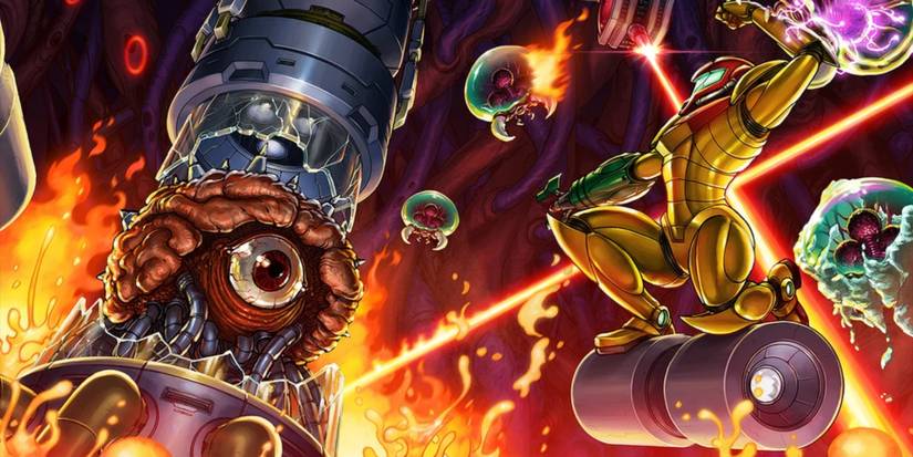 Metroid Samus fights Mother Brain on Planet Zebes