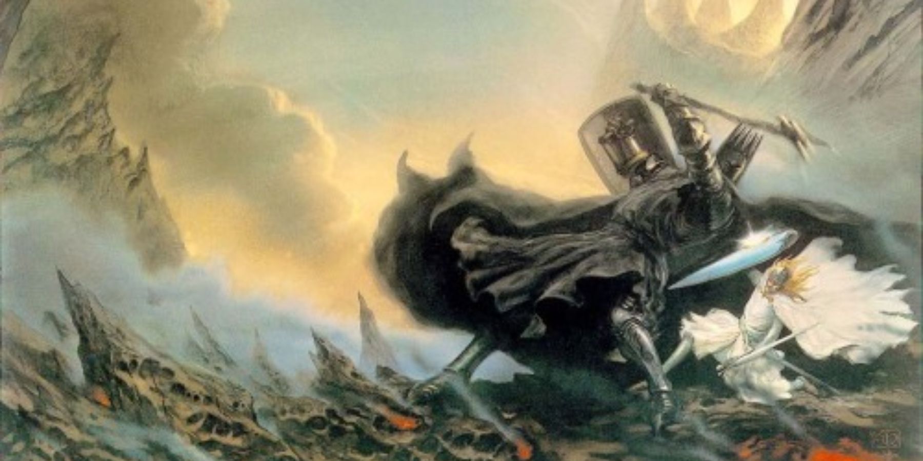 Morgoth lucha contra Feanor por Alan Lee