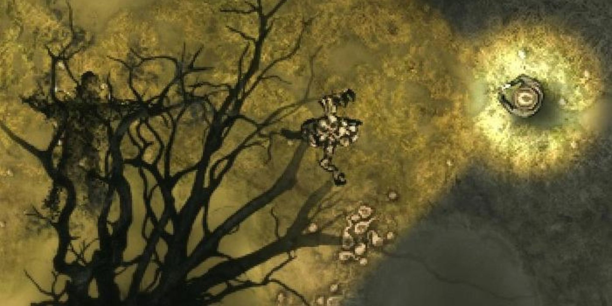 A player shooting at a Mushroom Man in Darkwood