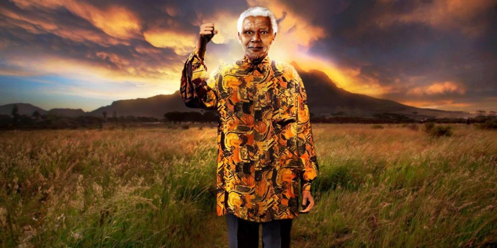 Nelson Mandela standing in a field with a mountain behind in Civilization 5