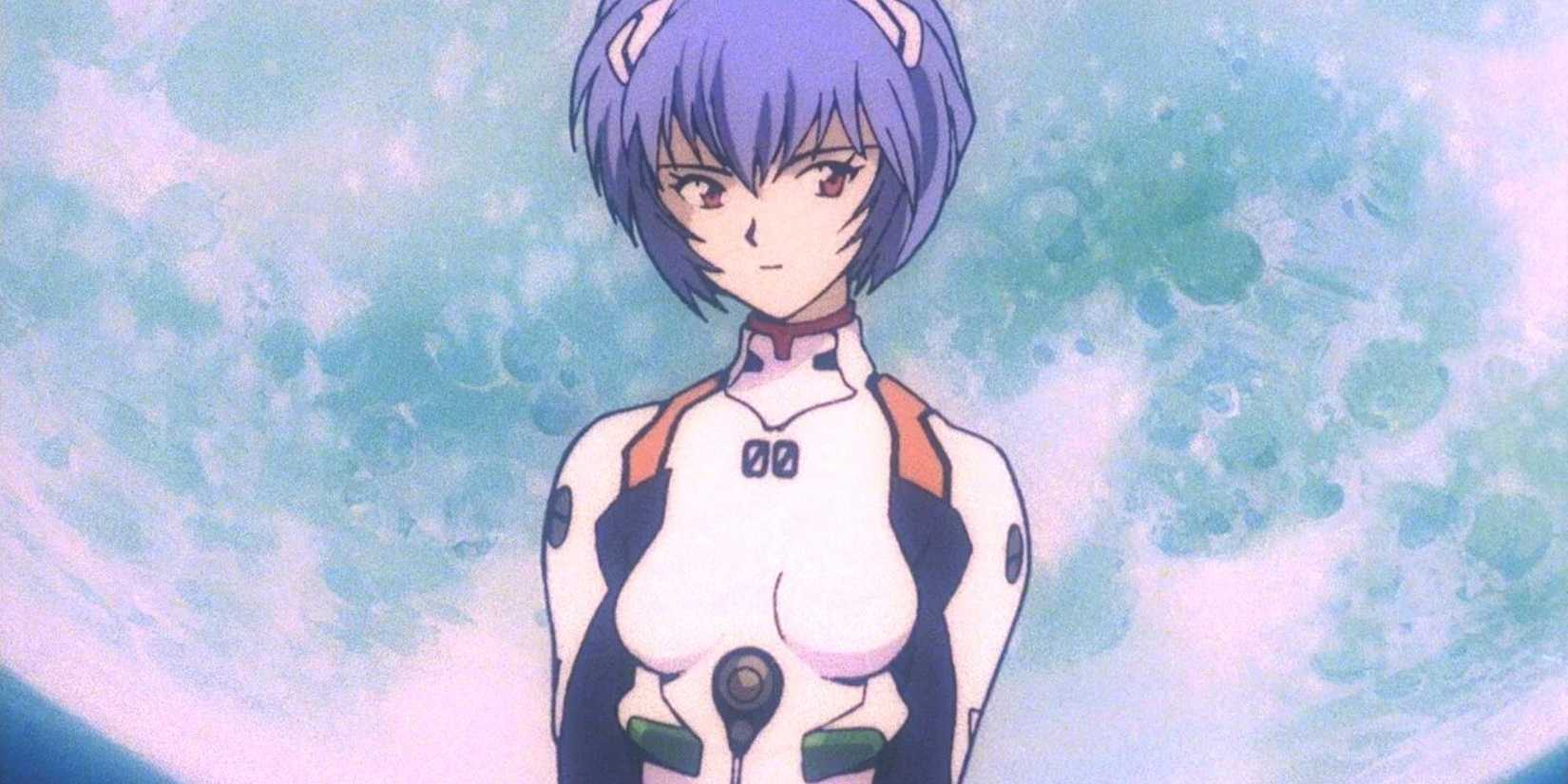Rei from Neon Genesis Evangelion in front of the moon