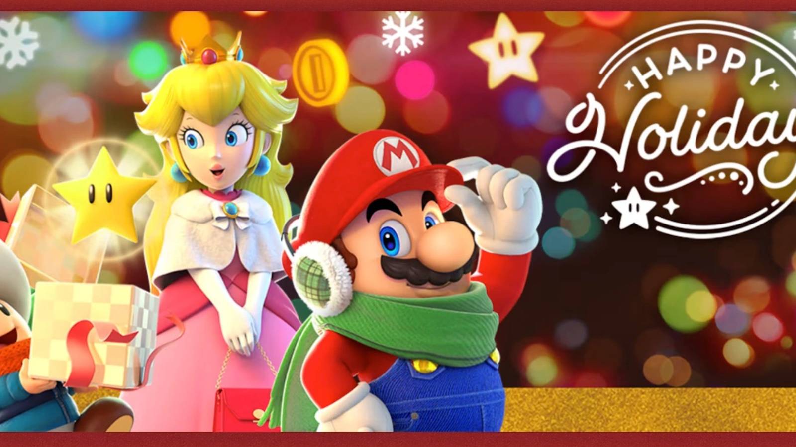 mario peach toad happy holidays