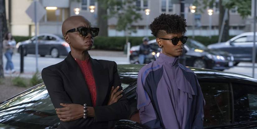 Okoye and Shuri wearing sunglasses in Black Panther: Wakanda Forever