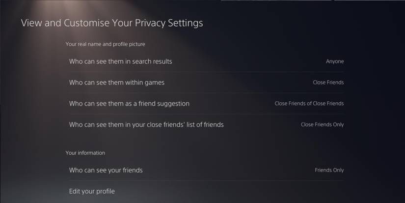 PS5 Privacy settings