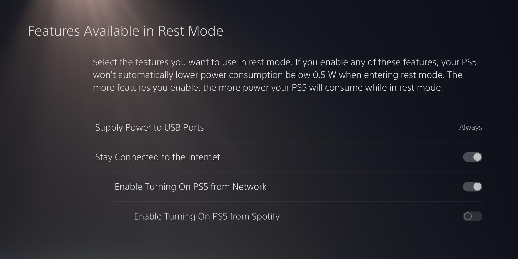 PS5 rest mode features