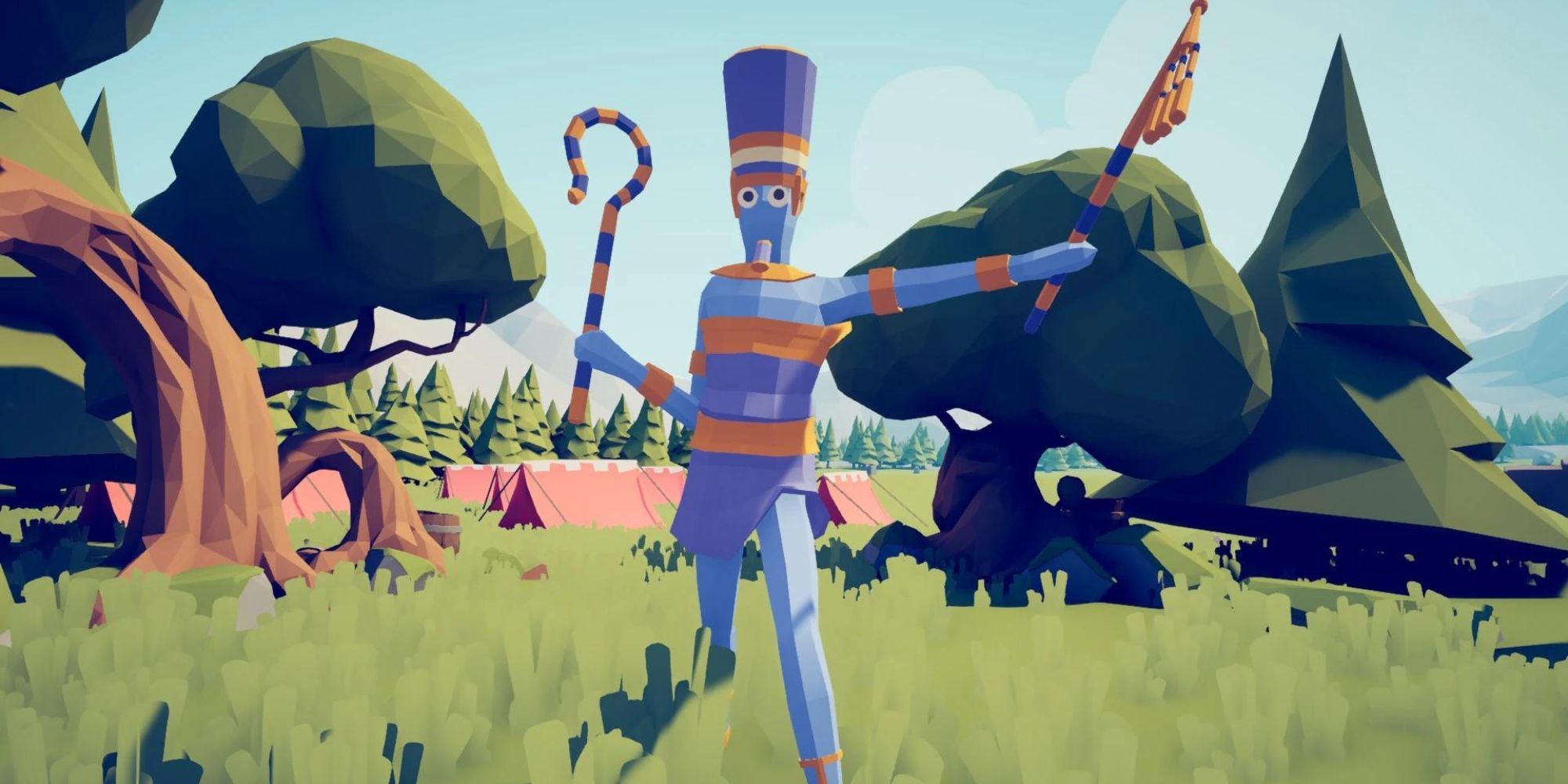 A blue Pharaoh standing in Totally Accurate Battle Simulator