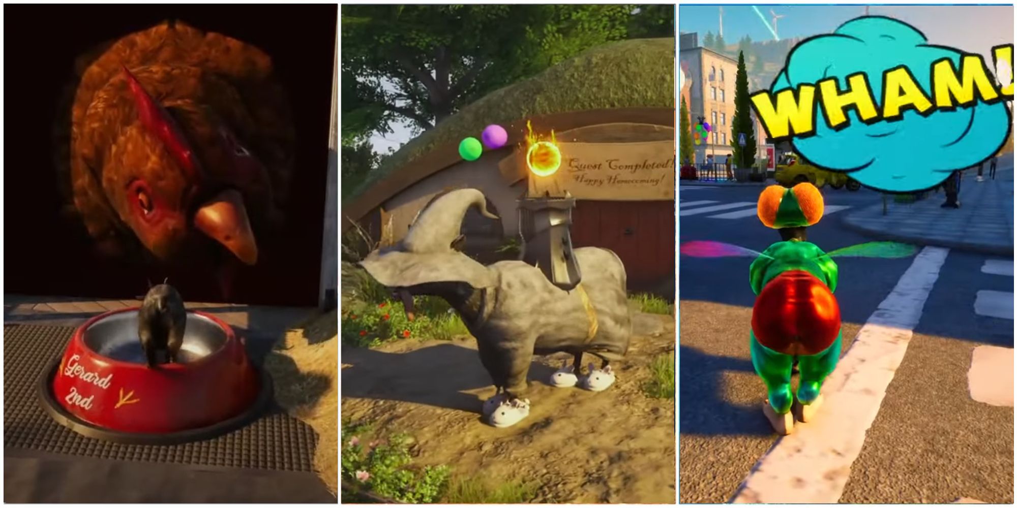 Pilgor faces a chicken wears Gandalfs outfit and becomes Fly Man in Goat Simulator 3