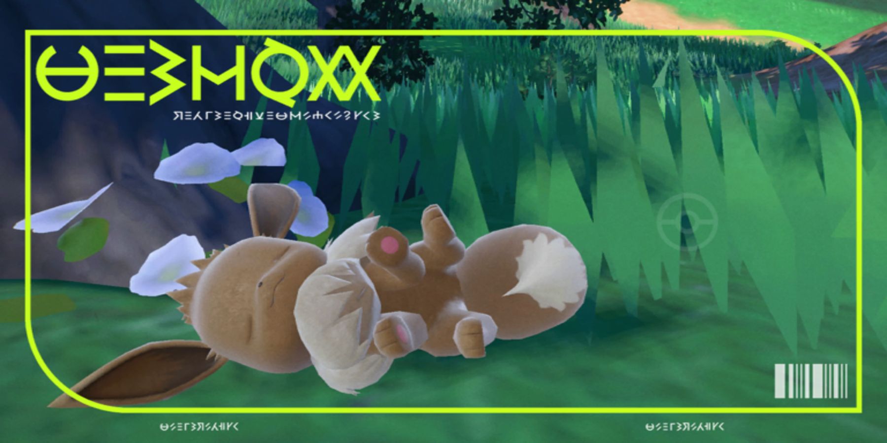 Eevee lies in the grass in its Pokedex entry.