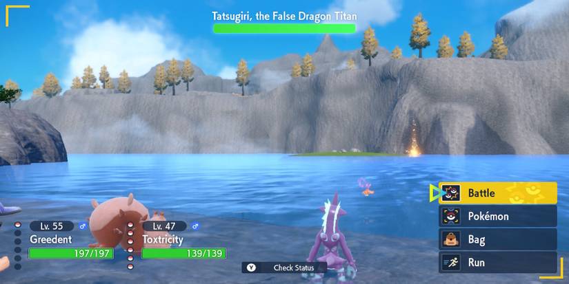 Pokemon Scarlet Violet-False Dragon Titan  Tatsugiri in battle screenshot