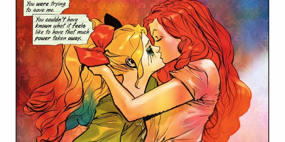 poison ivy and harley quinn argue and kiss in poison ivy comic