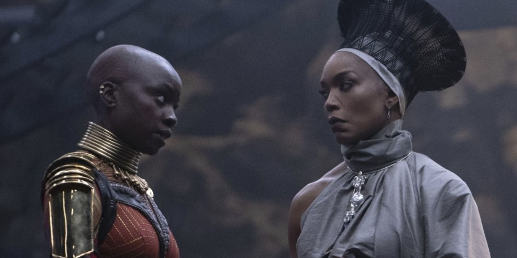 Danai Gurira and Angela Bassett as Okoye and Queen Ramonda in Black Panther: Wakanda Forever