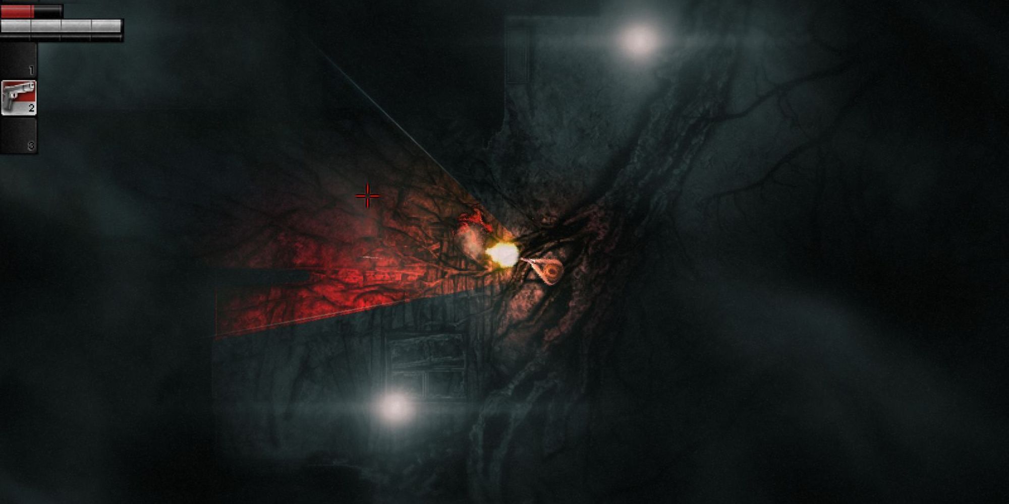 A player attacking the enemy called a Red Chomper in Darkwood