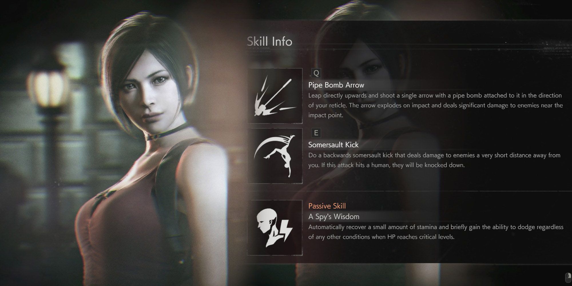 Resident Evil ReVerse - Ada Wong Portrait In-Game Next To Skill Descriptions
