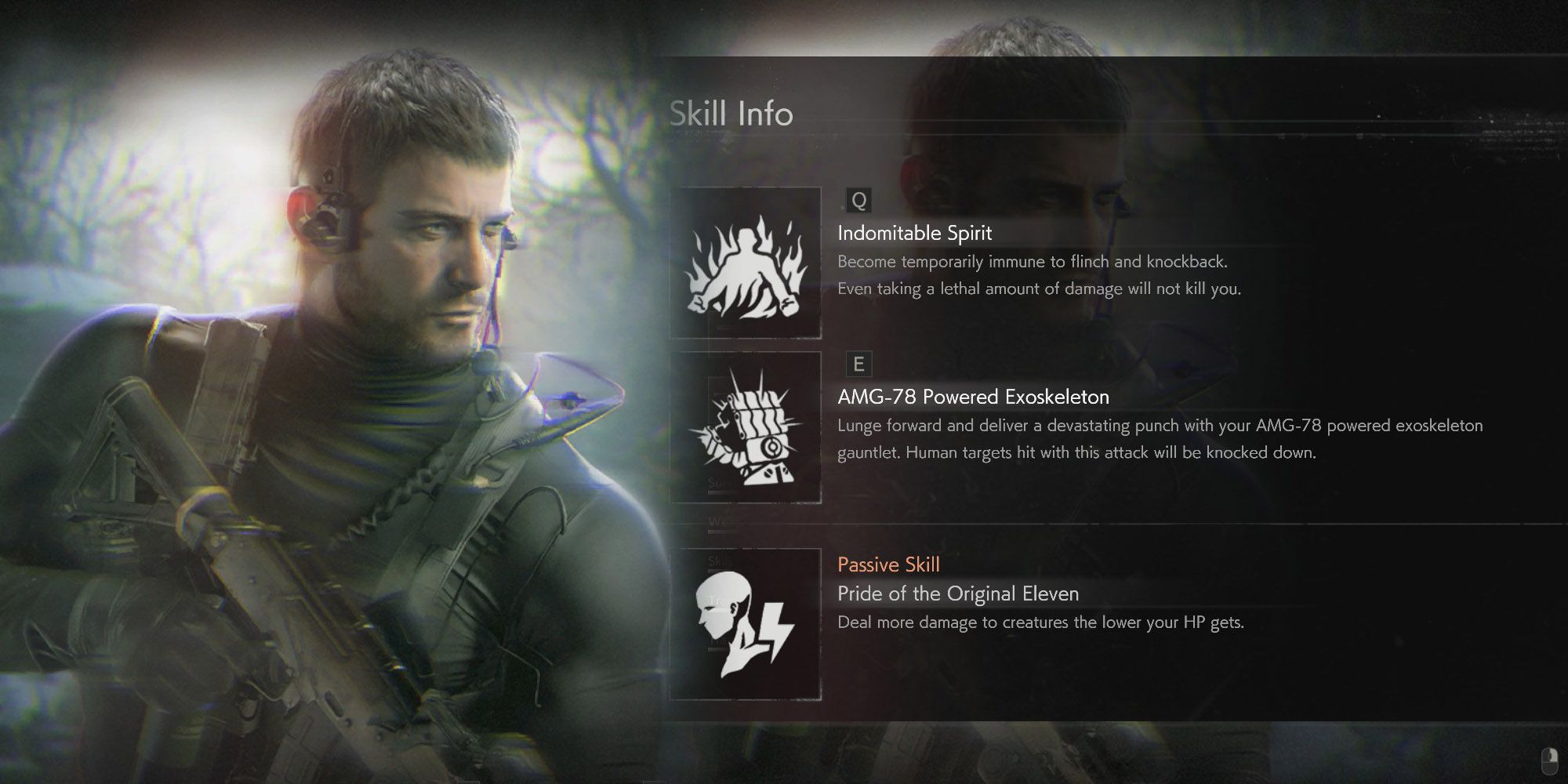 Resident Evil ReVerse - Chris Redfield In-Game Next To Skill Descriptions