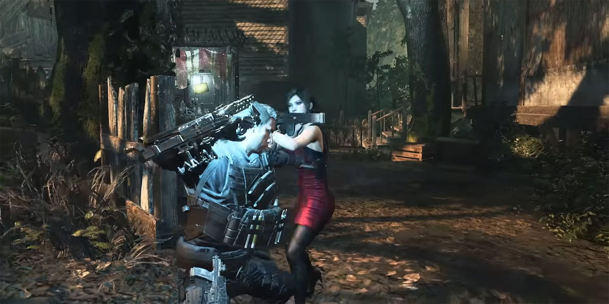 Resident Evil ReVerse - Chris Redfield Winding Up An Exoskeleton Punch On Ada Wong